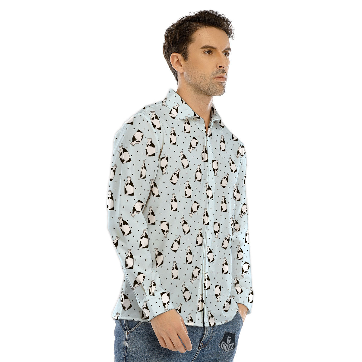 Milk Bottle Cow Print Pattern Men's Dress Shirts-grizzshop