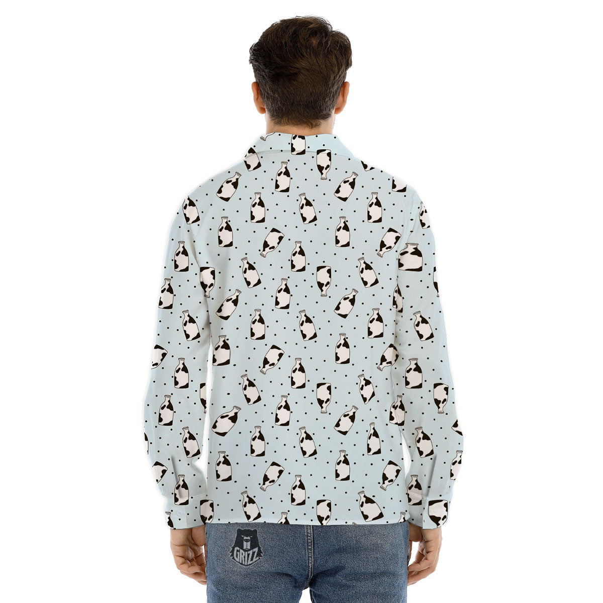 Milk Bottle Cow Print Pattern Men's Dress Shirts-grizzshop