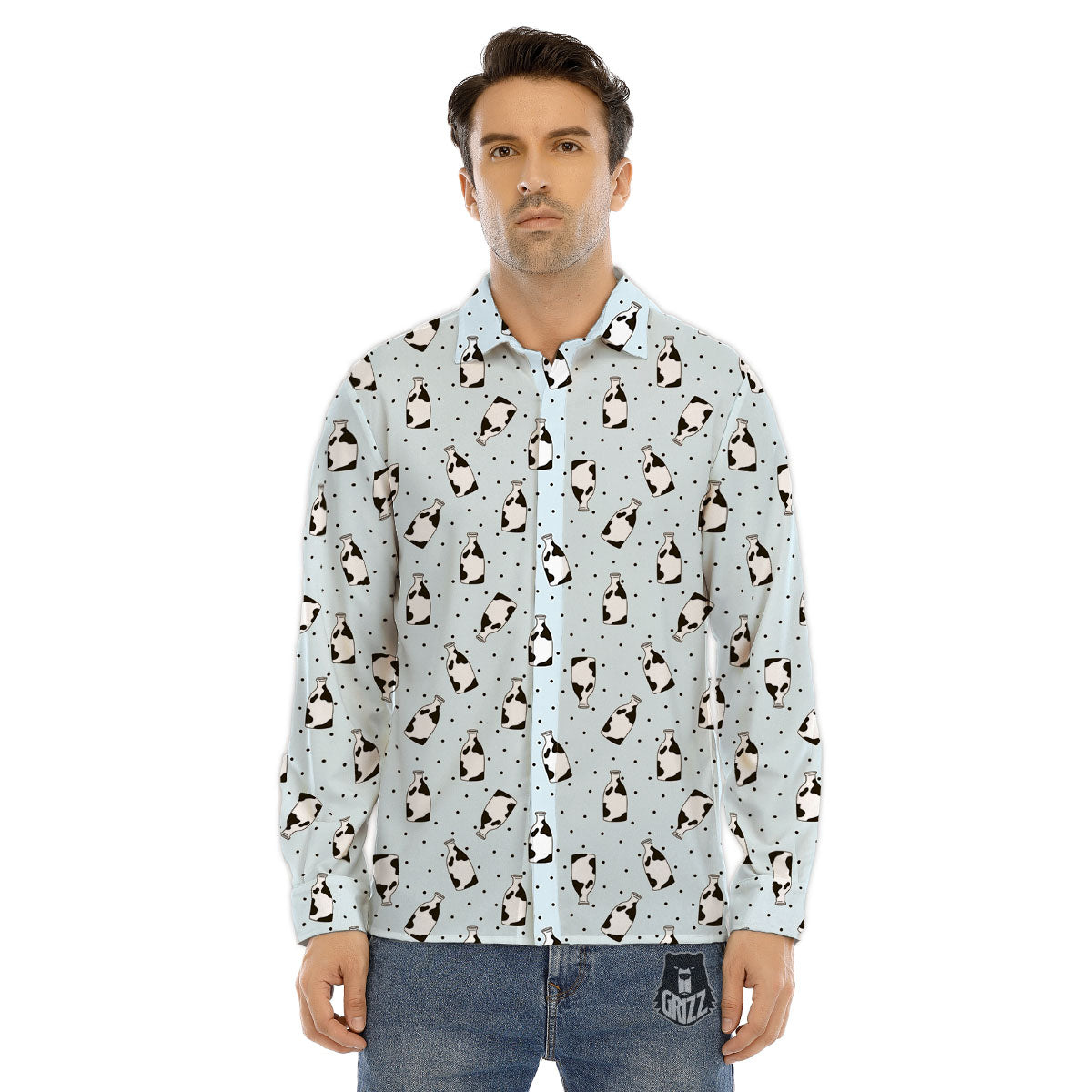 Milk Bottle Cow Print Pattern Men's Dress Shirts-grizzshop