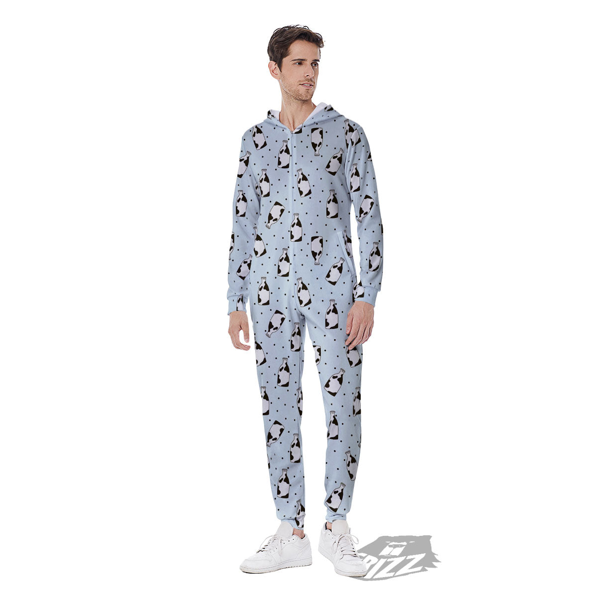 Milk Bottle Cow Print Pattern Men's Jumpsuit-grizzshop