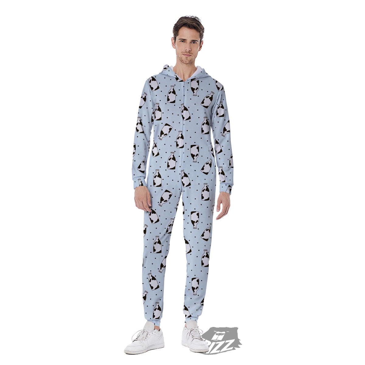 Milk Bottle Cow Print Pattern Men's Jumpsuit-grizzshop
