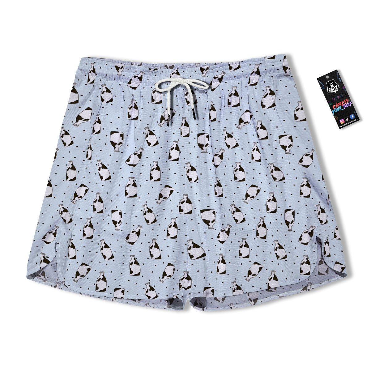 Milk Bottle Cow Print Pattern Men's Running Shorts-grizzshop