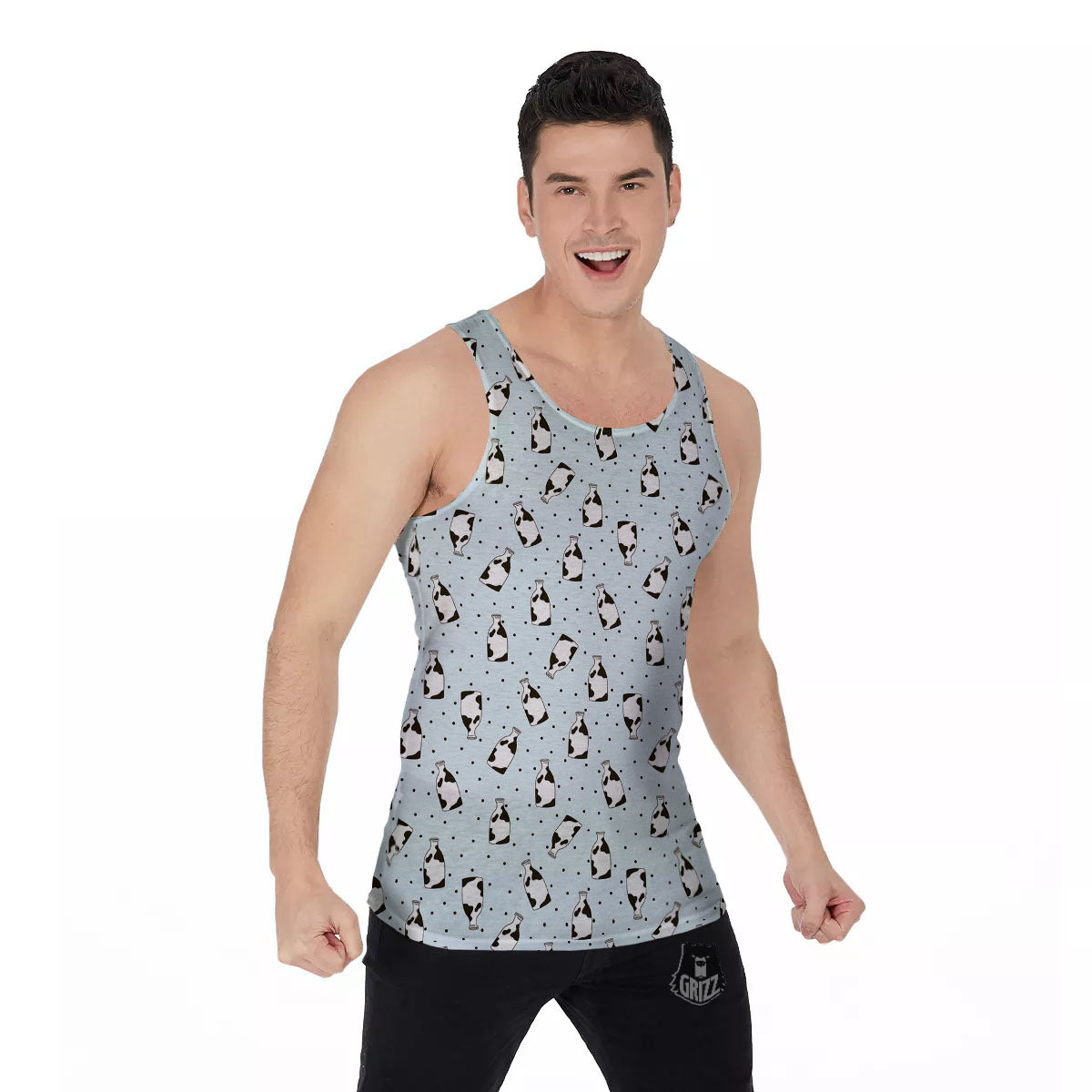 Milk Bottle Cow Print Pattern Men's Tank Top-grizzshop