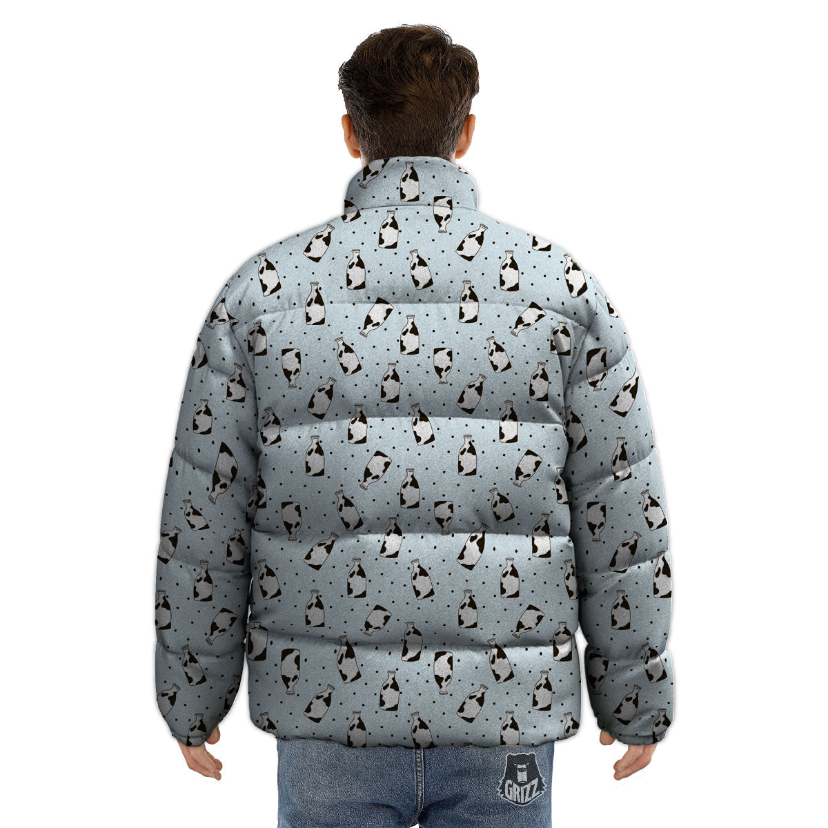 Milk Bottle Cow Print Pattern Puffer Jacket-grizzshop