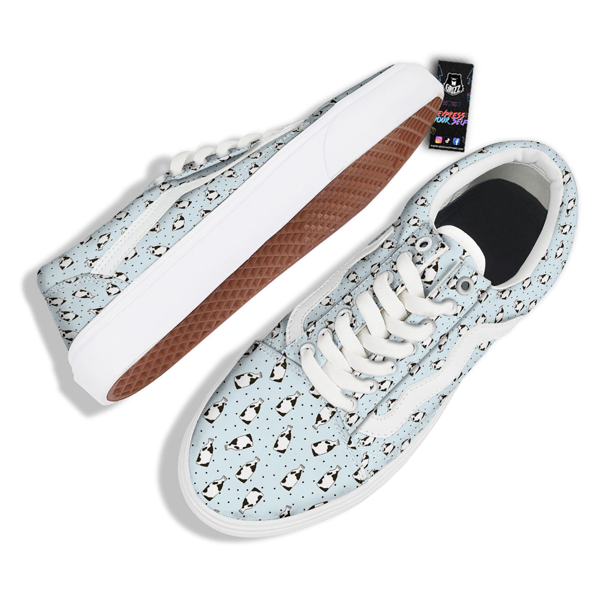 Milk Bottle Cow Print Pattern Skate Shoes-grizzshop