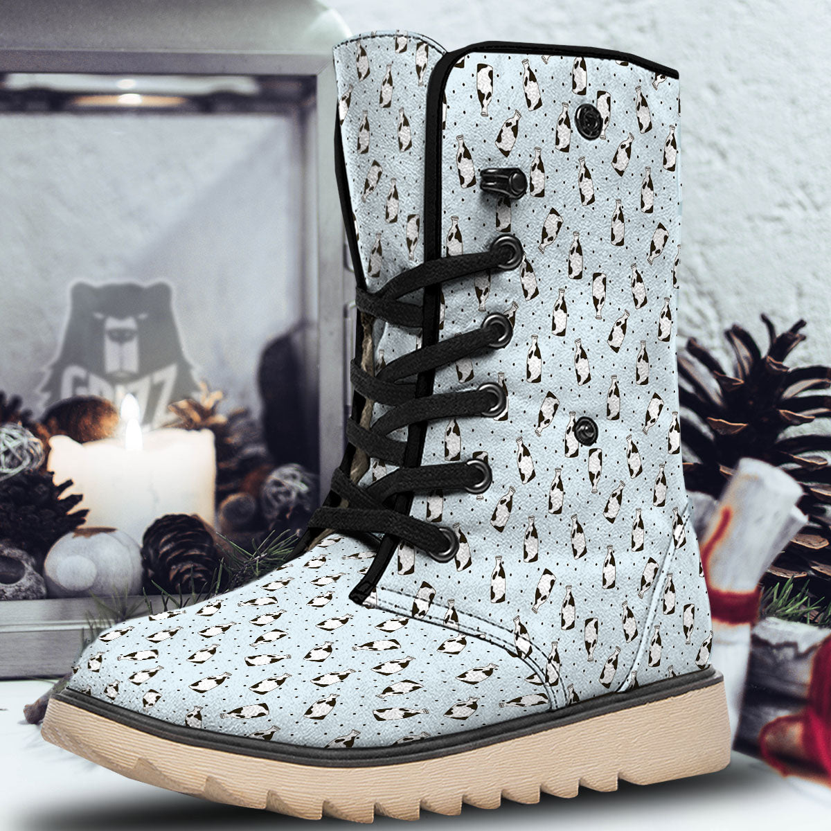 Milk Bottle Cow Print Pattern Snow Boots-grizzshop