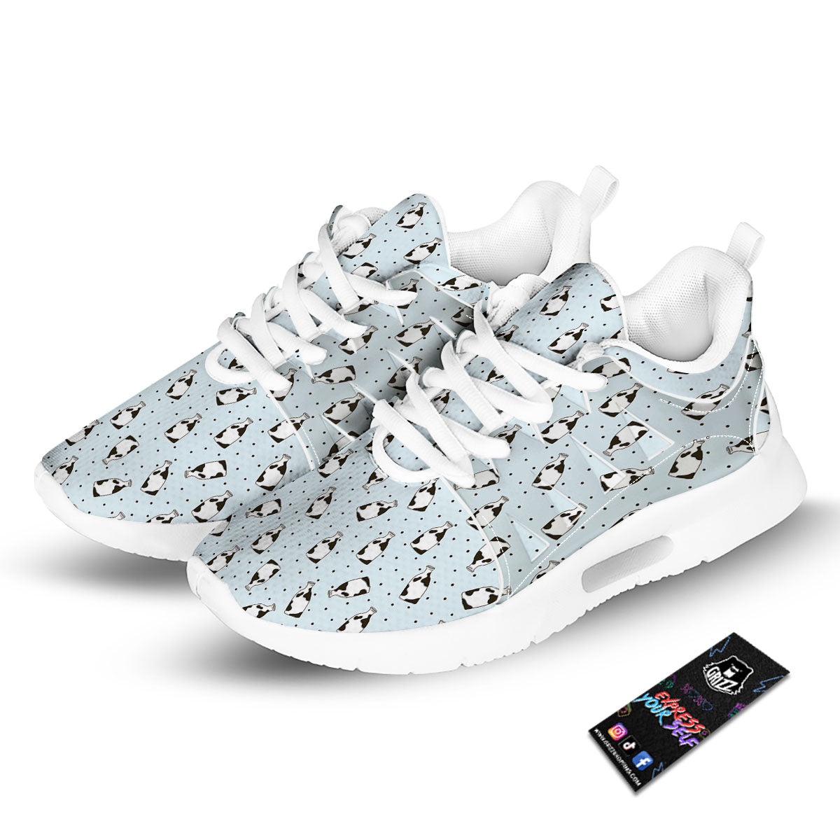 Milk Bottle Cow Print Pattern Tennis Shoes-grizzshop