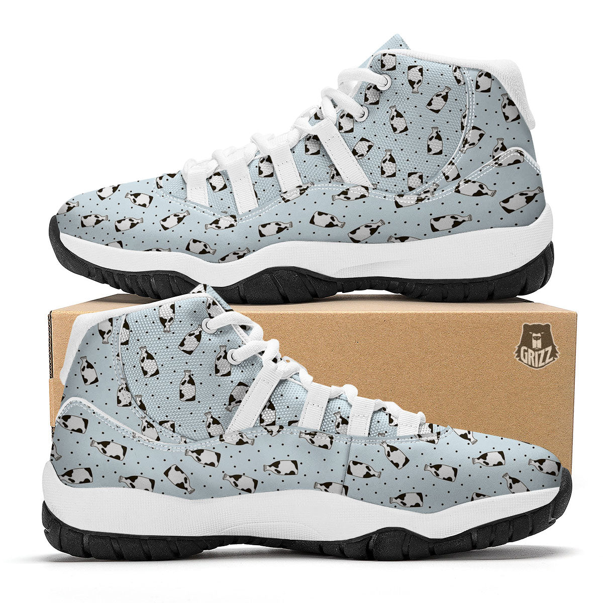 Milk Bottle Cow Print Pattern White Bball Shoes-grizzshop