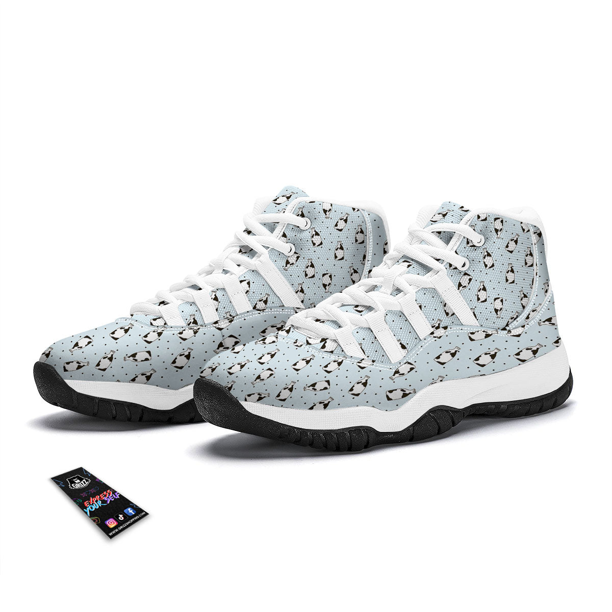 Milk Bottle Cow Print Pattern White Bball Shoes-grizzshop