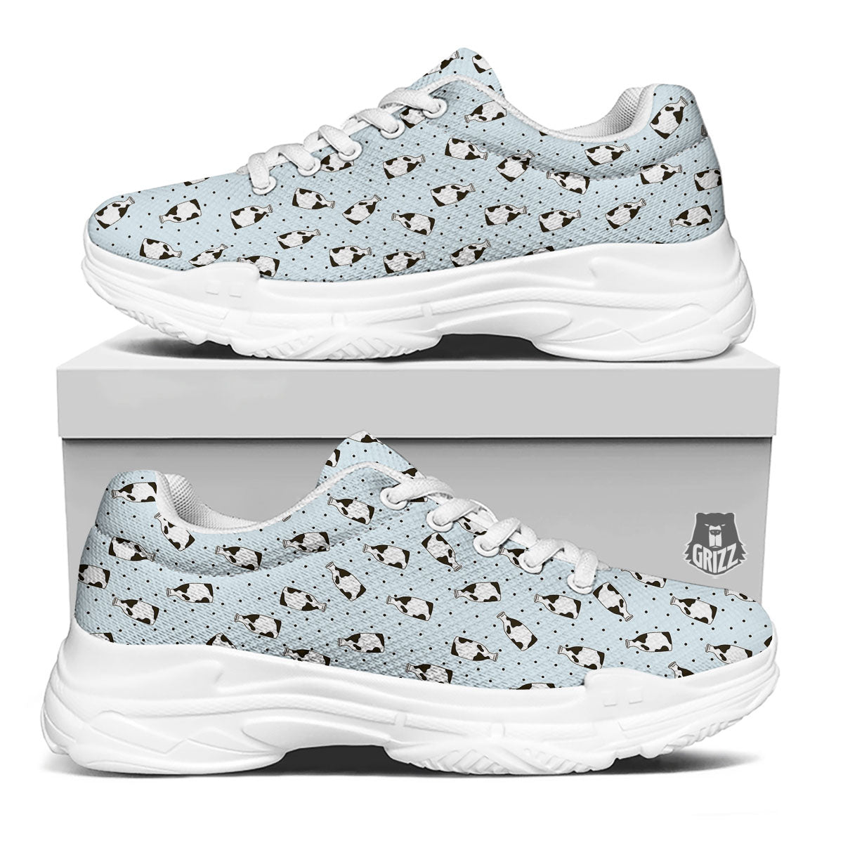 Milk Bottle Cow Print Pattern White Chunky Shoes-grizzshop