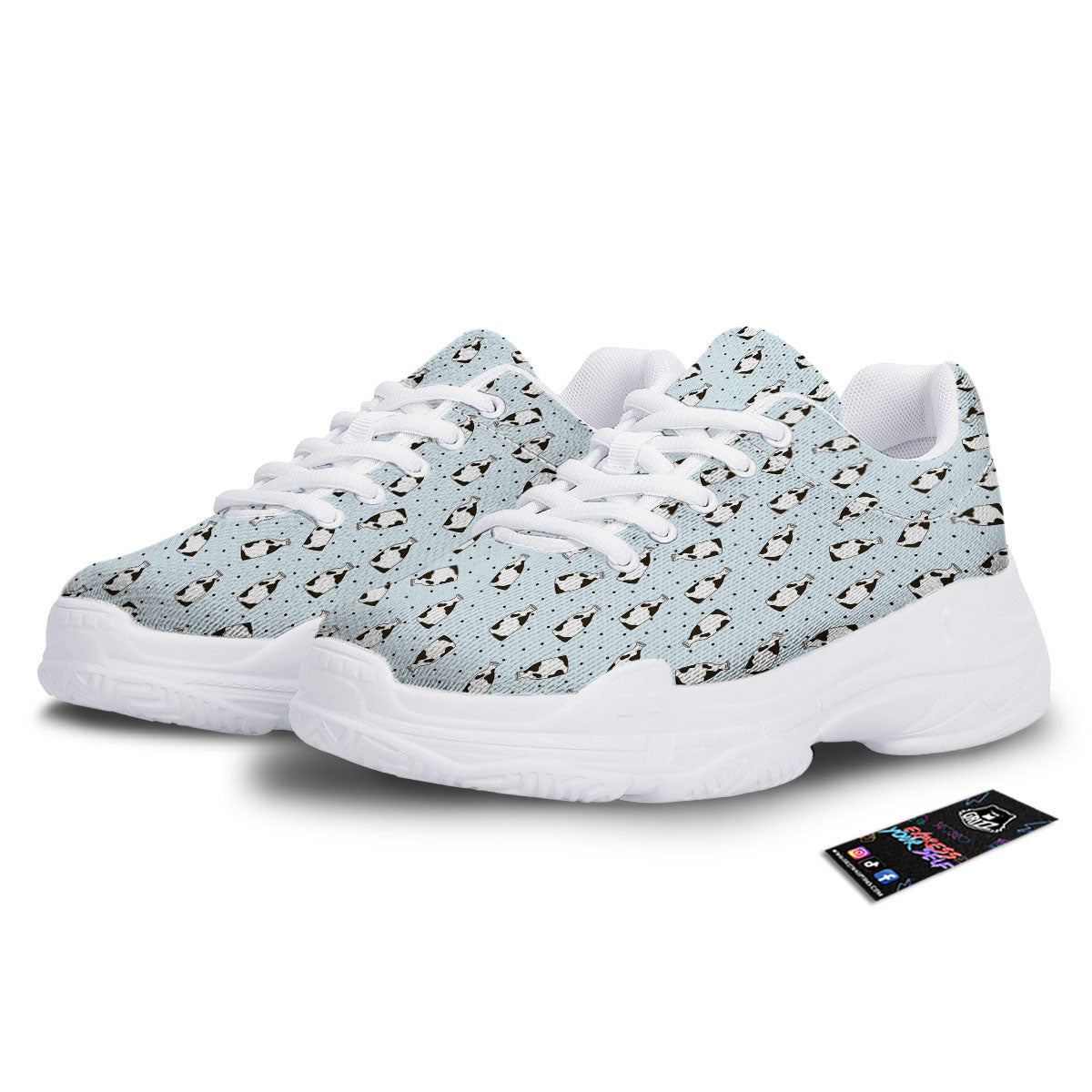 Milk Bottle Cow Print Pattern White Chunky Shoes-grizzshop