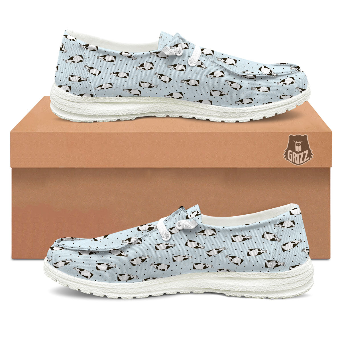 Milk Bottle Cow Print Pattern White Loafers-grizzshop