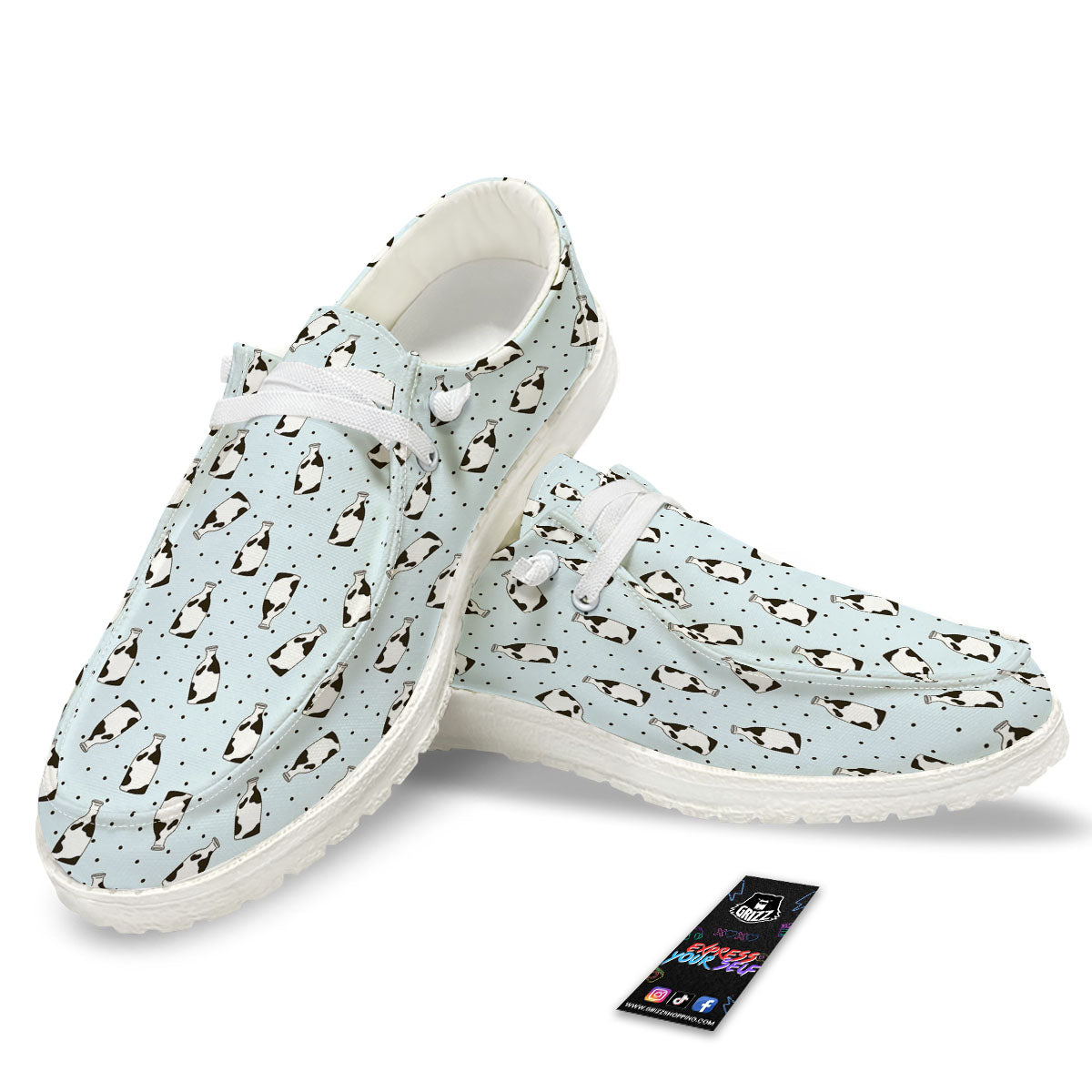 Milk Bottle Cow Print Pattern White Loafers-grizzshop