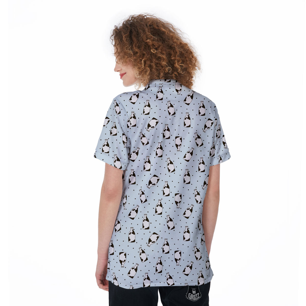 Milk Bottle Cow Print Pattern Women's Golf Shirts-grizzshop