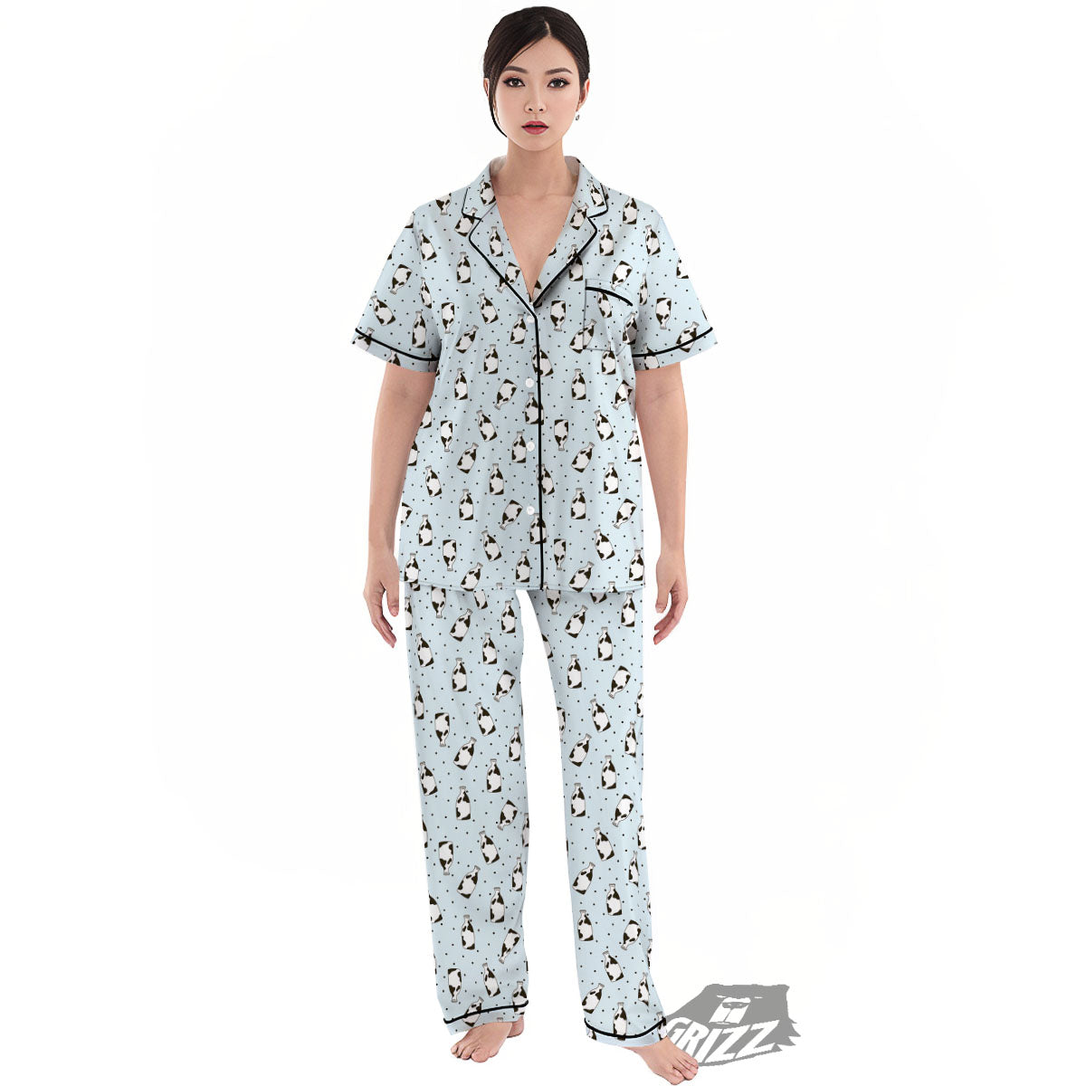 Milk Bottle Cow Print Pattern Women's Pajamas Set-grizzshop