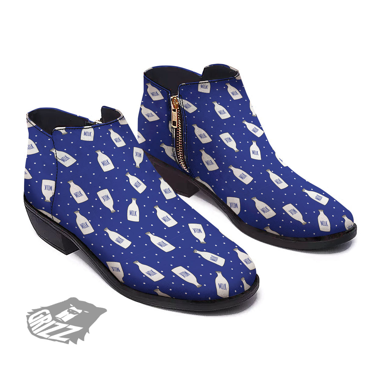 Milk Pattern Print Ankle Boots-grizzshop