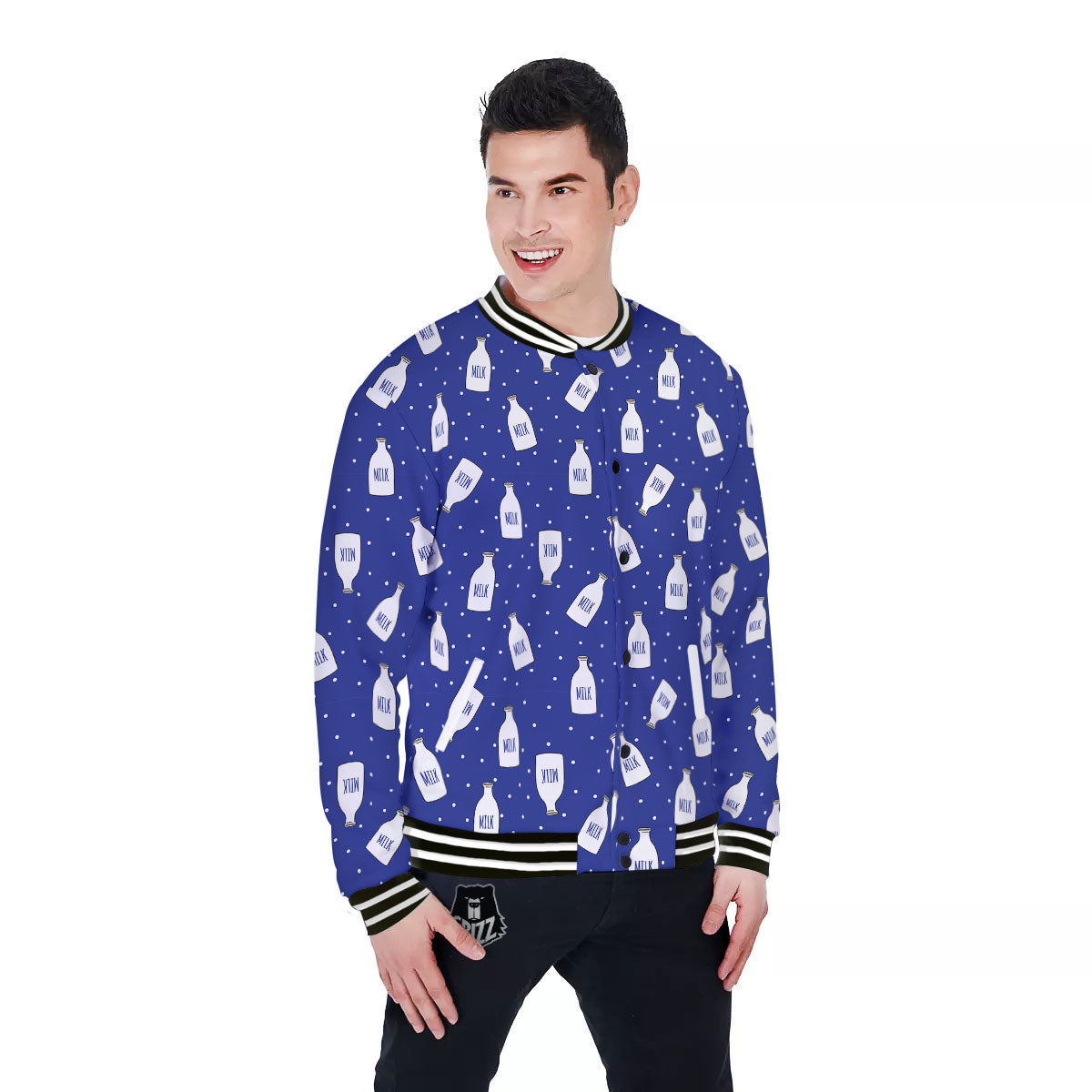 Milk Pattern Print Baseball Jacket-grizzshop