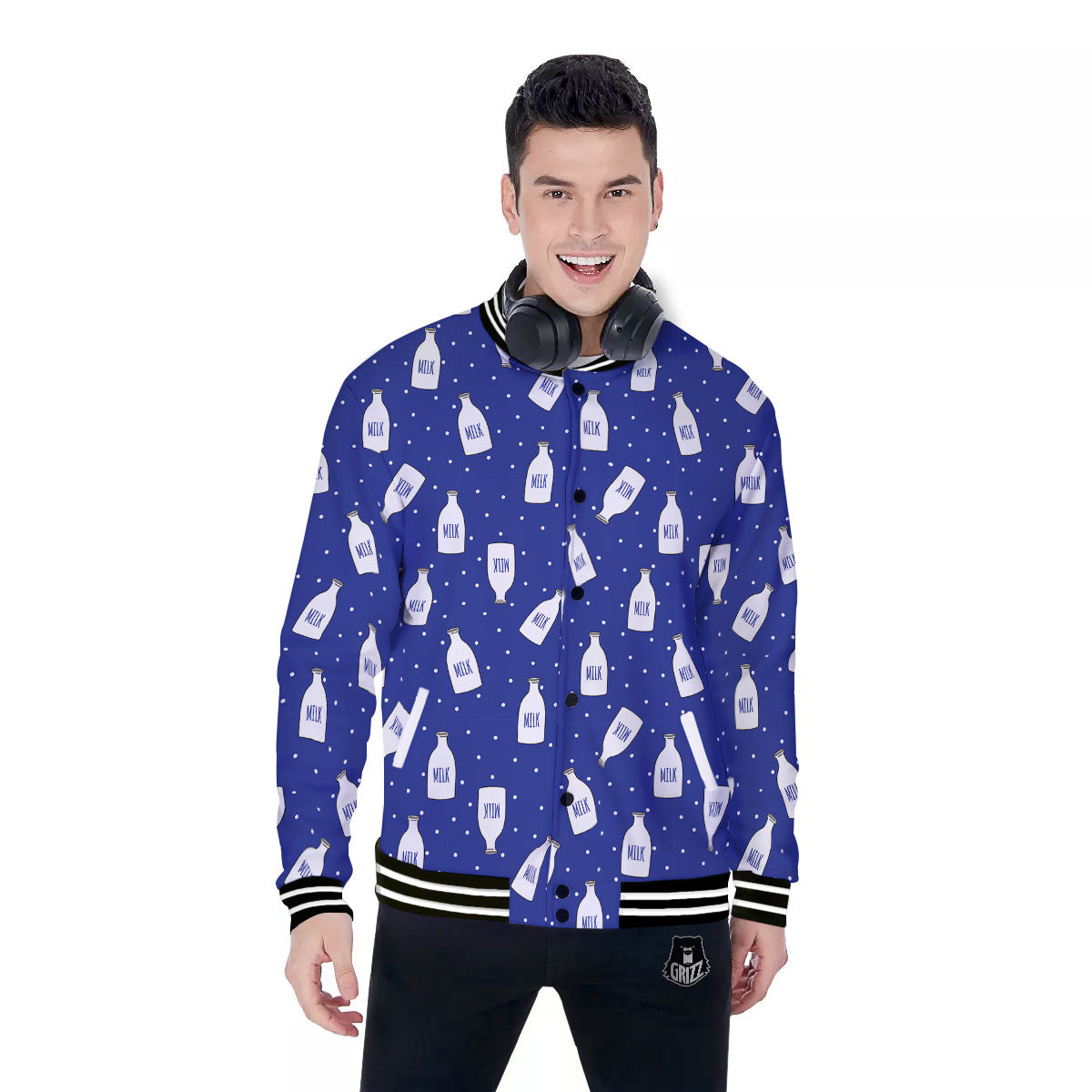 Milk Pattern Print Baseball Jacket-grizzshop