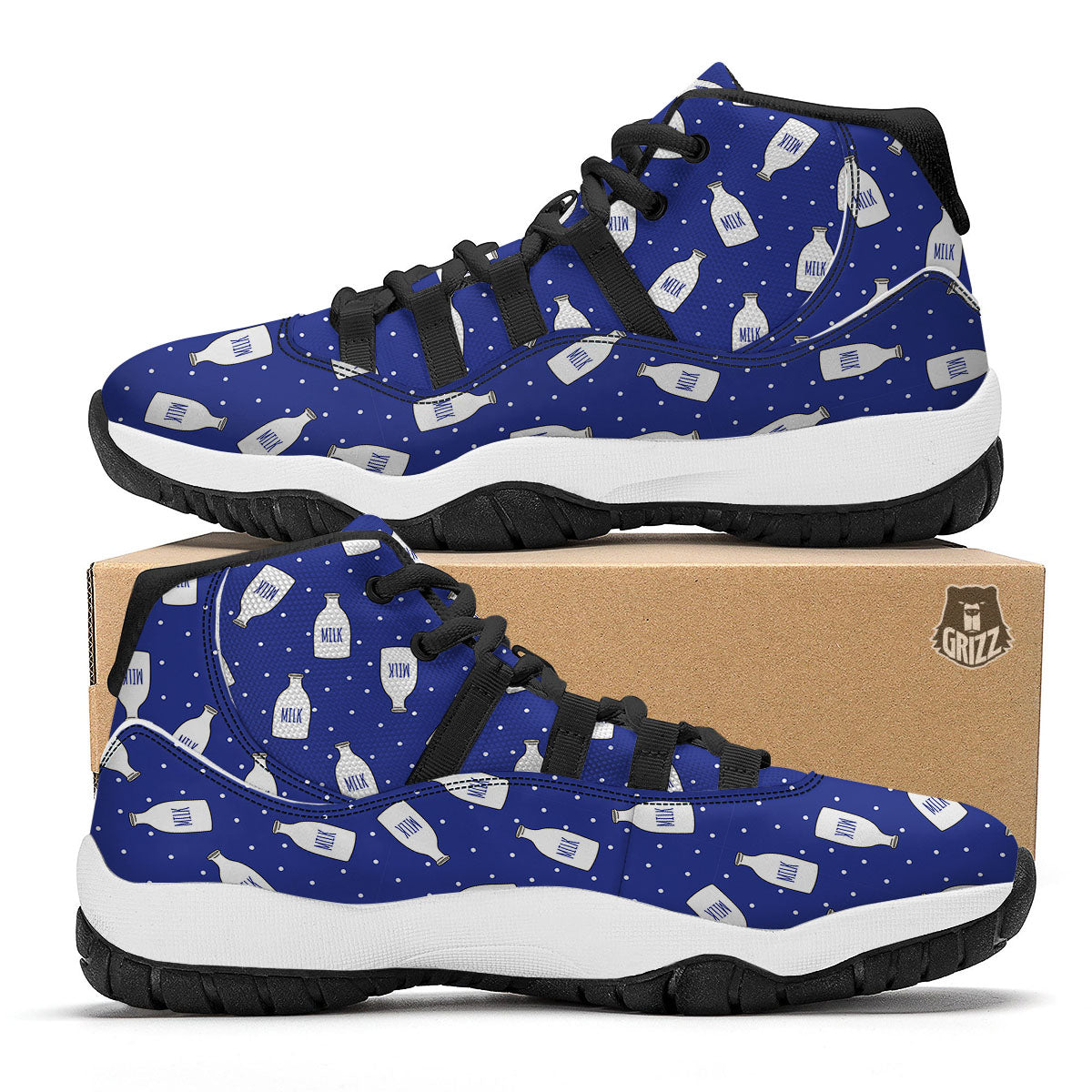 Milk Pattern Print Black Bball Shoes-grizzshop