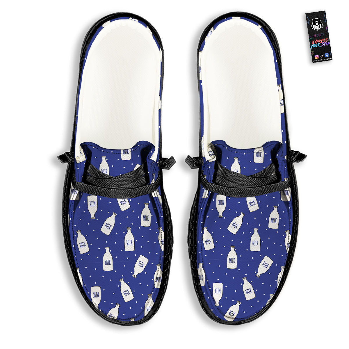 Milk Pattern Print Black Loafers-grizzshop