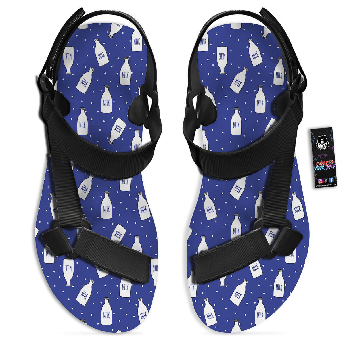 Milk Pattern Print Black Open Toe Sandals-grizzshop