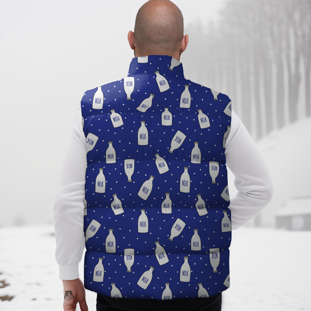 Milk Pattern Print Down Vest-grizzshop