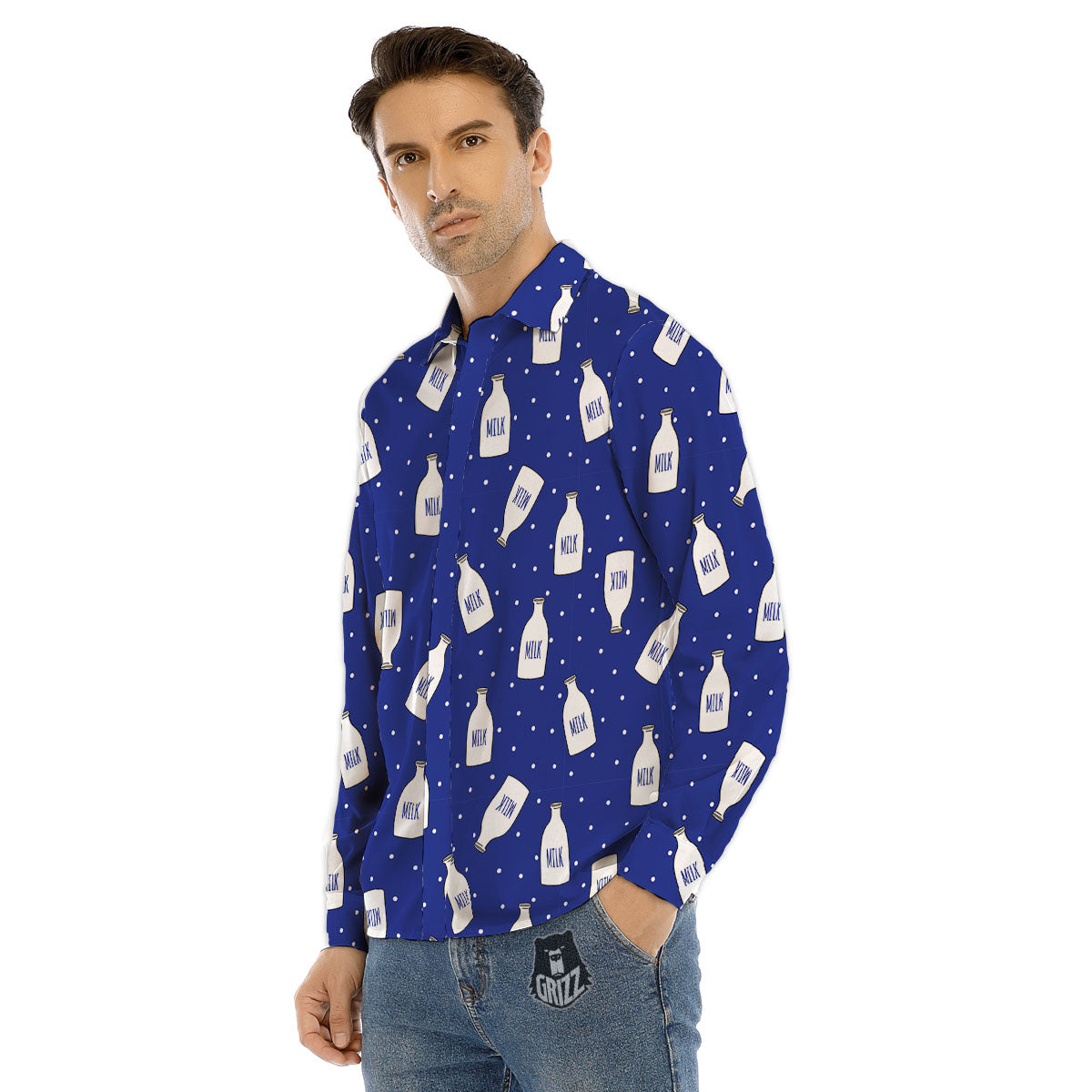 Milk Pattern Print Men's Dress Shirts-grizzshop