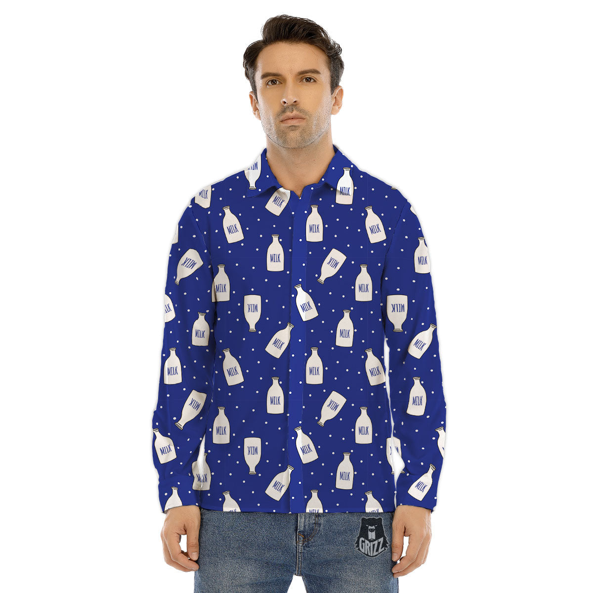 Milk Pattern Print Men's Dress Shirts-grizzshop