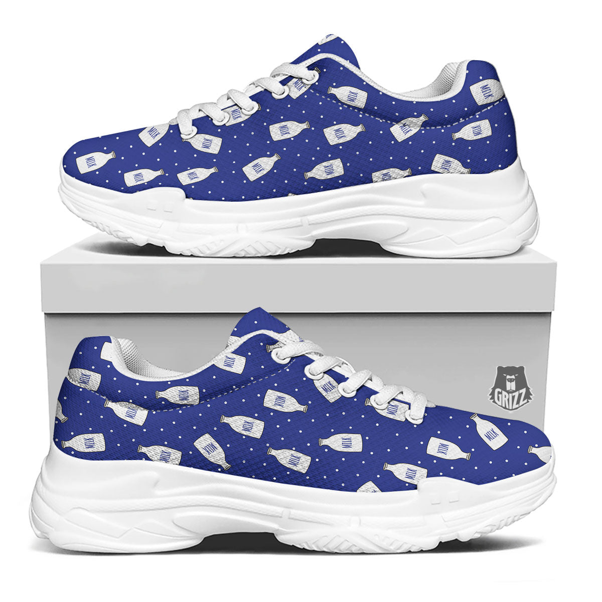 Milk Pattern Print White Chunky Shoes-grizzshop
