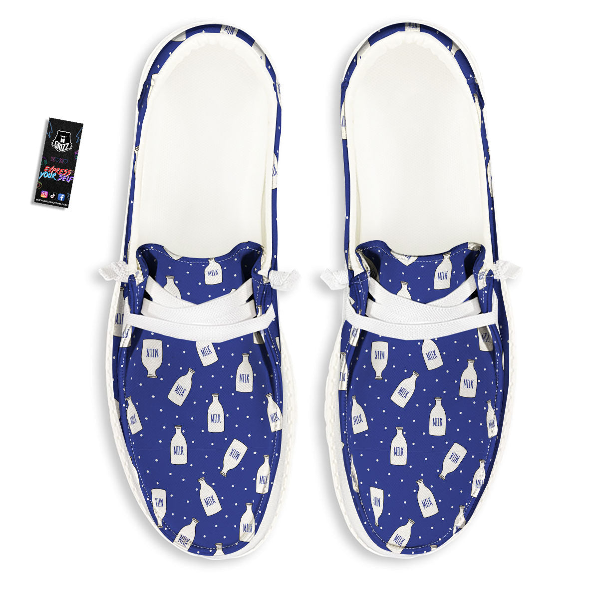 Milk Pattern Print White Loafers-grizzshop