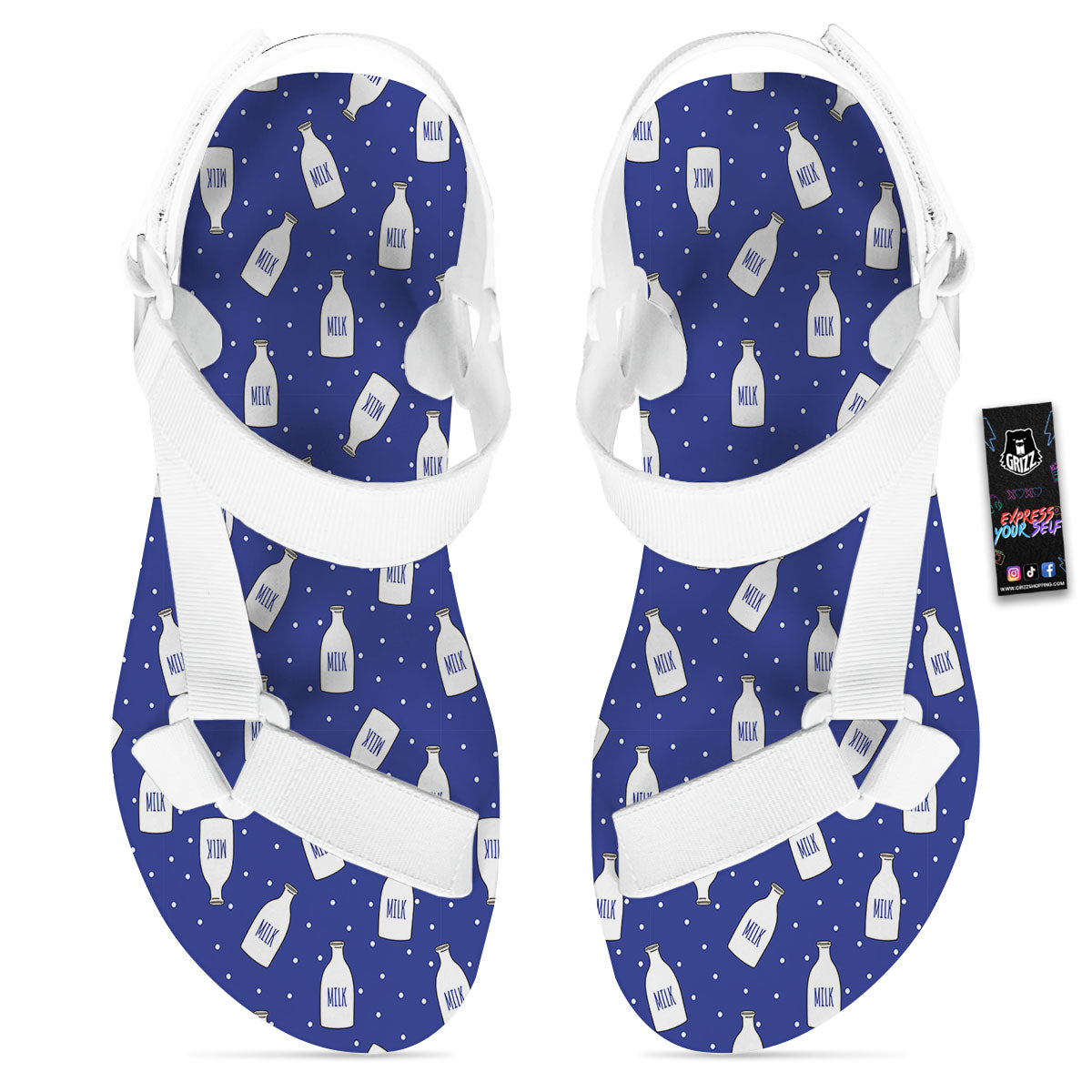 Milk Pattern Print White Open Toe Sandals-grizzshop