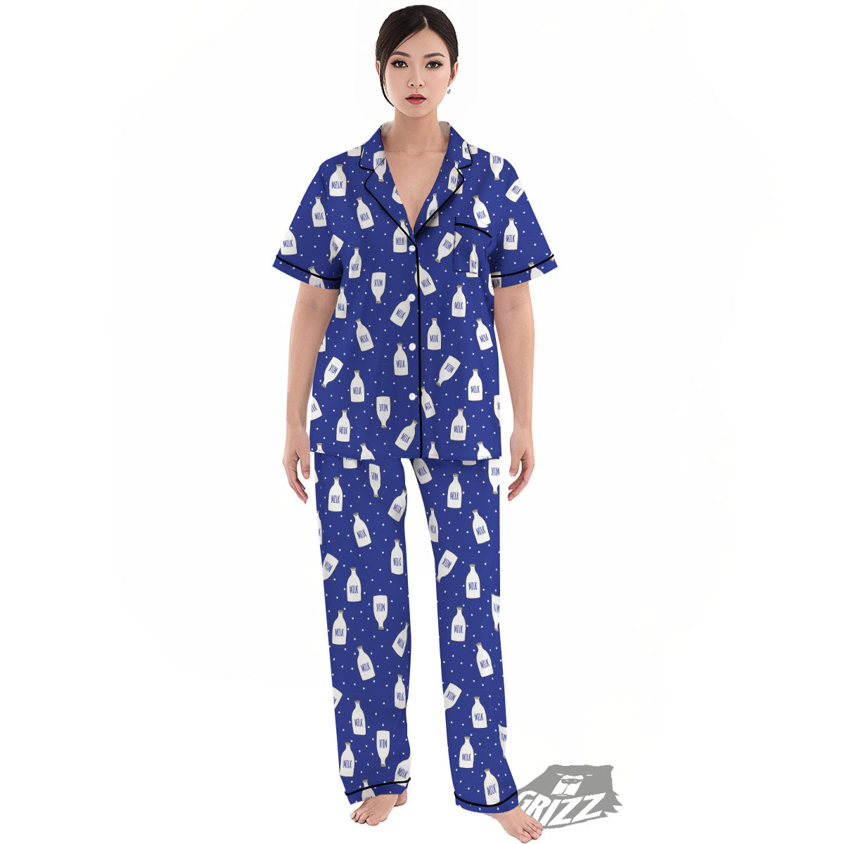 Milk Pattern Print Women's Pajamas Set-grizzshop