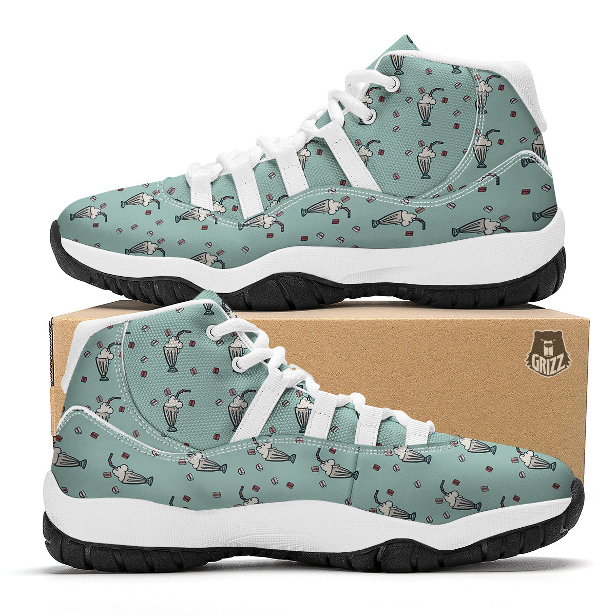 Milkshake Vintage Print Pattern White Bball Shoes-grizzshop