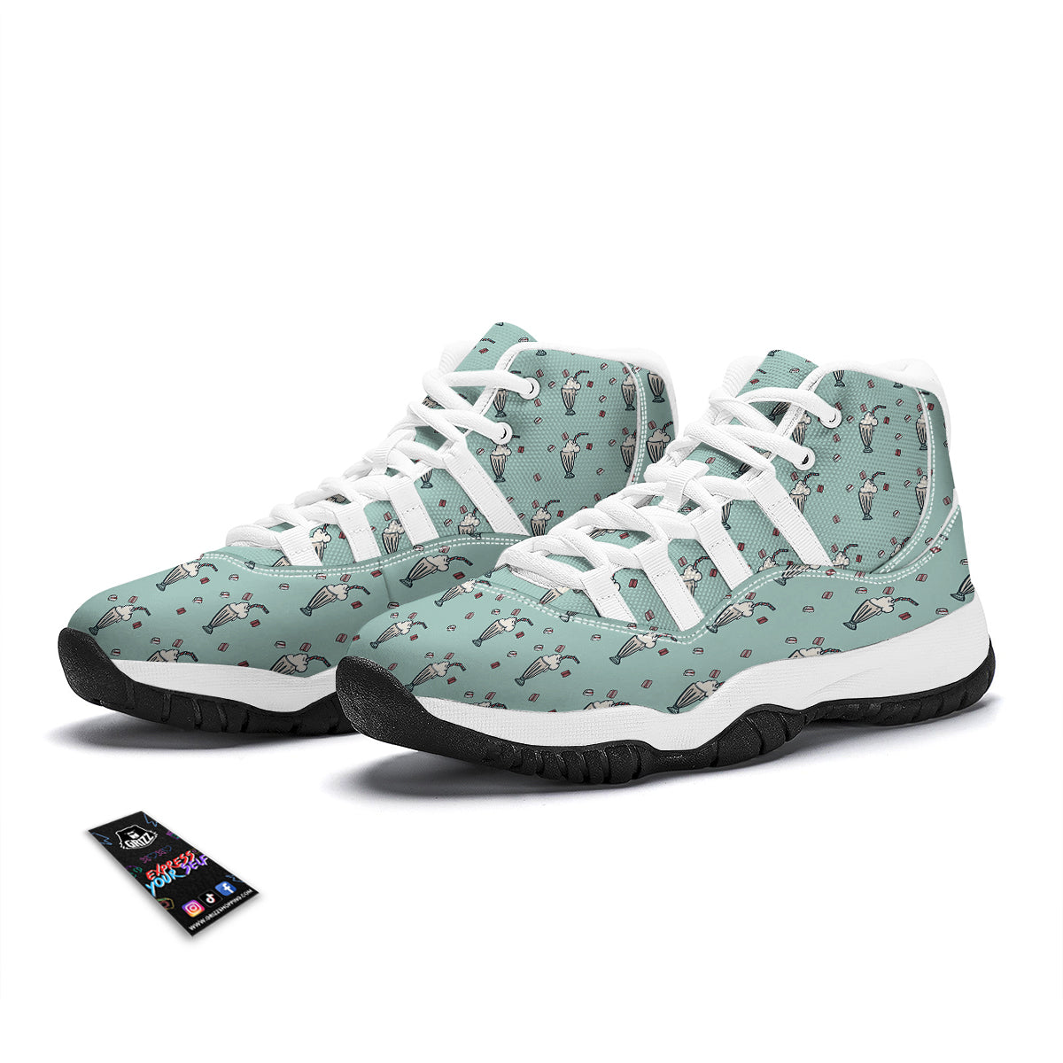 Milkshake Vintage Print Pattern White Bball Shoes-grizzshop
