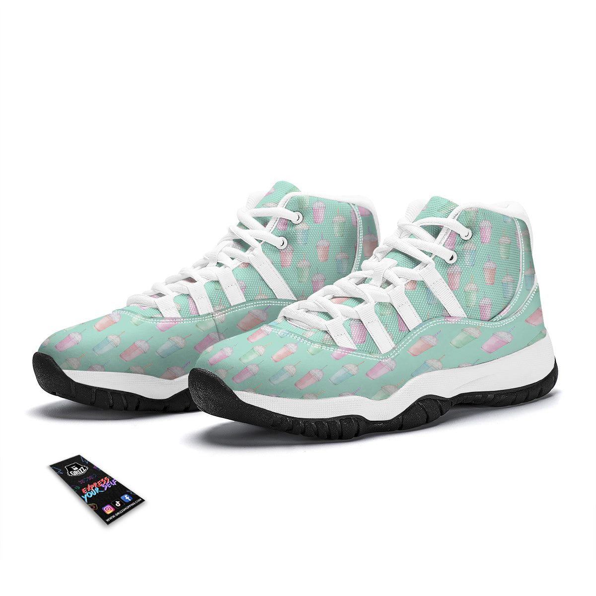 Milkshake Watercolor Print Pattern White Bball Shoes-grizzshop