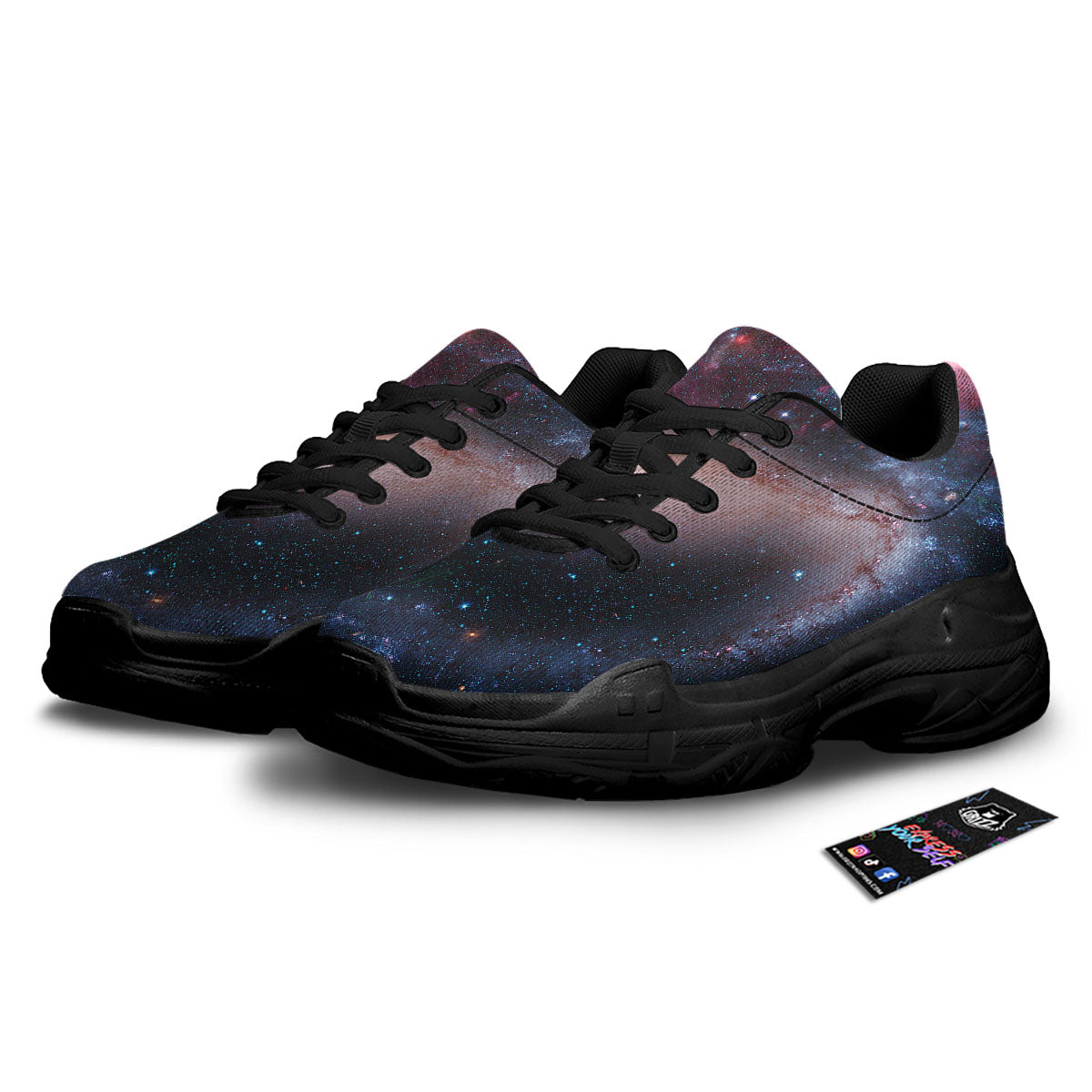 Milky Way Deep Space Print Black Chunky Shoes-grizzshop