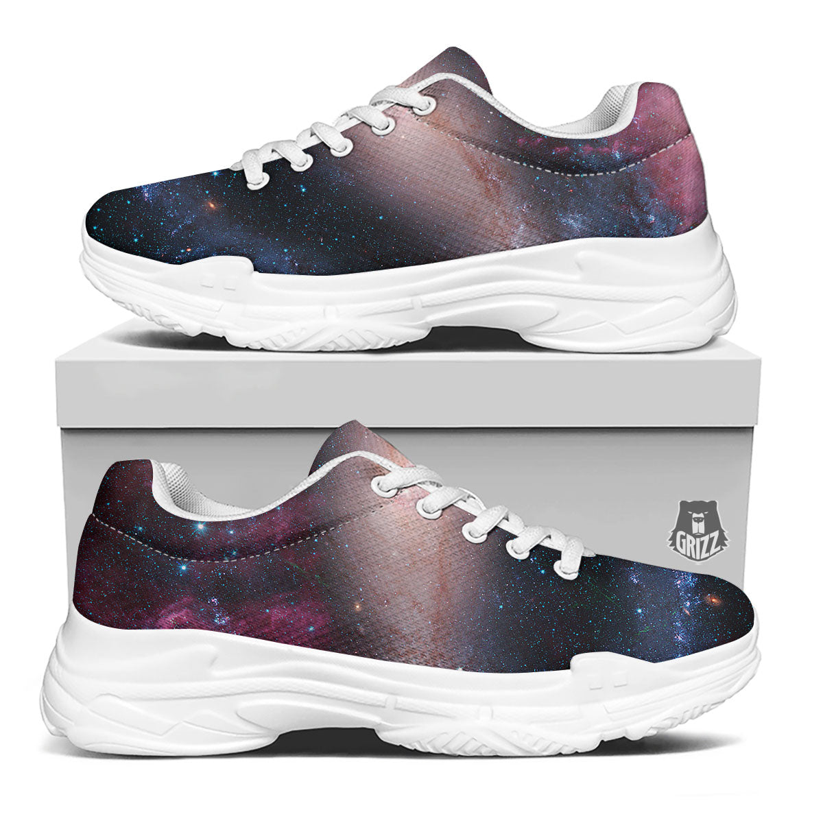 Milky Way Deep Space Print White Chunky Shoes-grizzshop