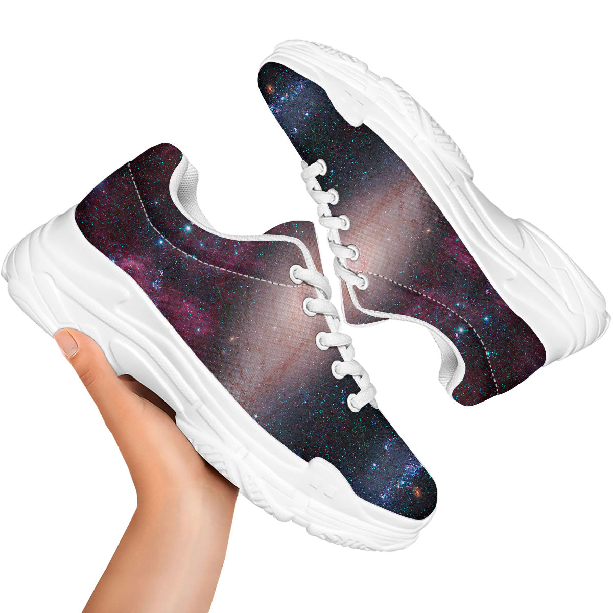 Milky Way Deep Space Print White Chunky Shoes-grizzshop