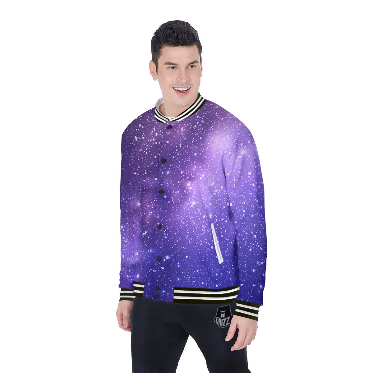 Milky Way Galaxy Space Dark Purple Print Baseball Jacket-grizzshop