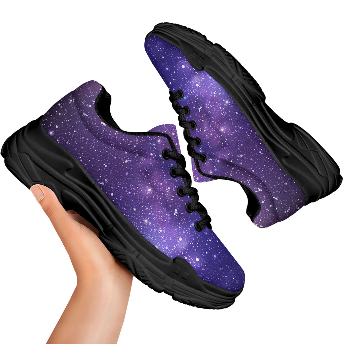 Milky Way Galaxy Space Dark Purple Print Black Chunky Shoes-grizzshop