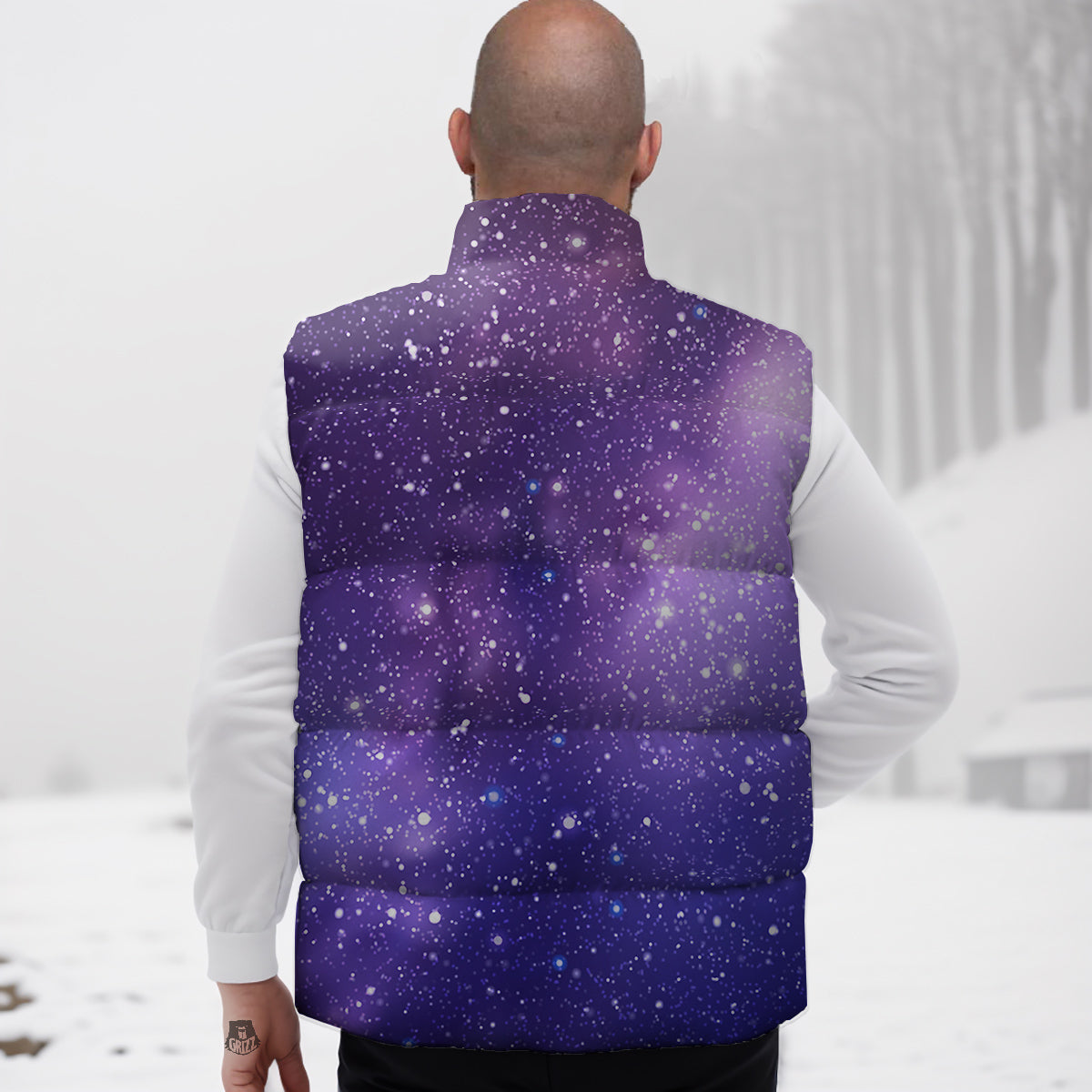 Milky Way Galaxy Space Dark Purple Print Down Vest