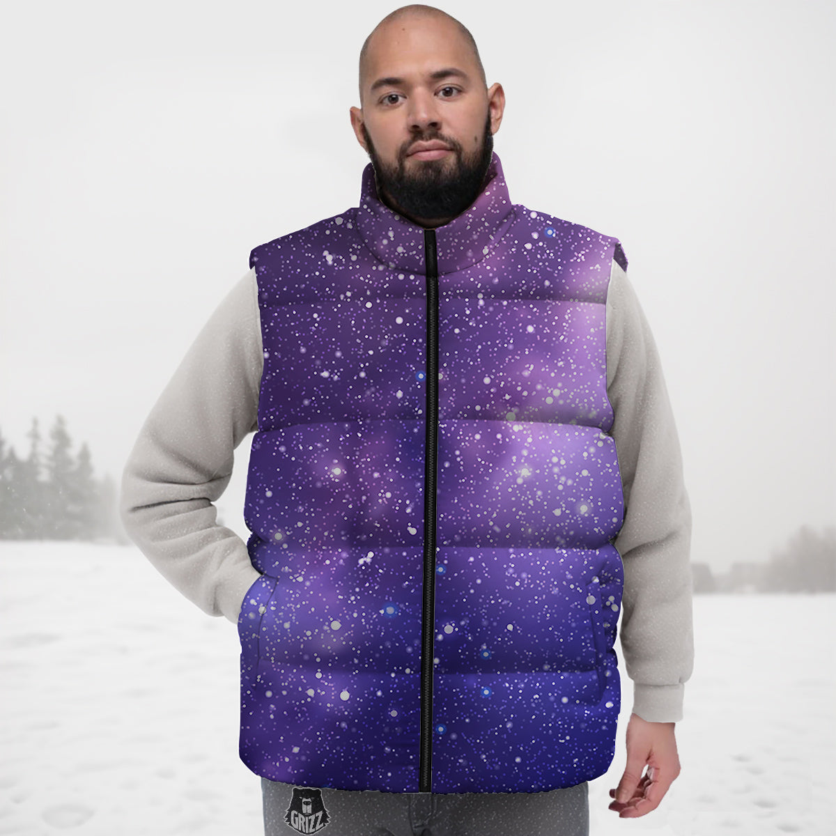Milky Way Galaxy Space Dark Purple Print Down Vest