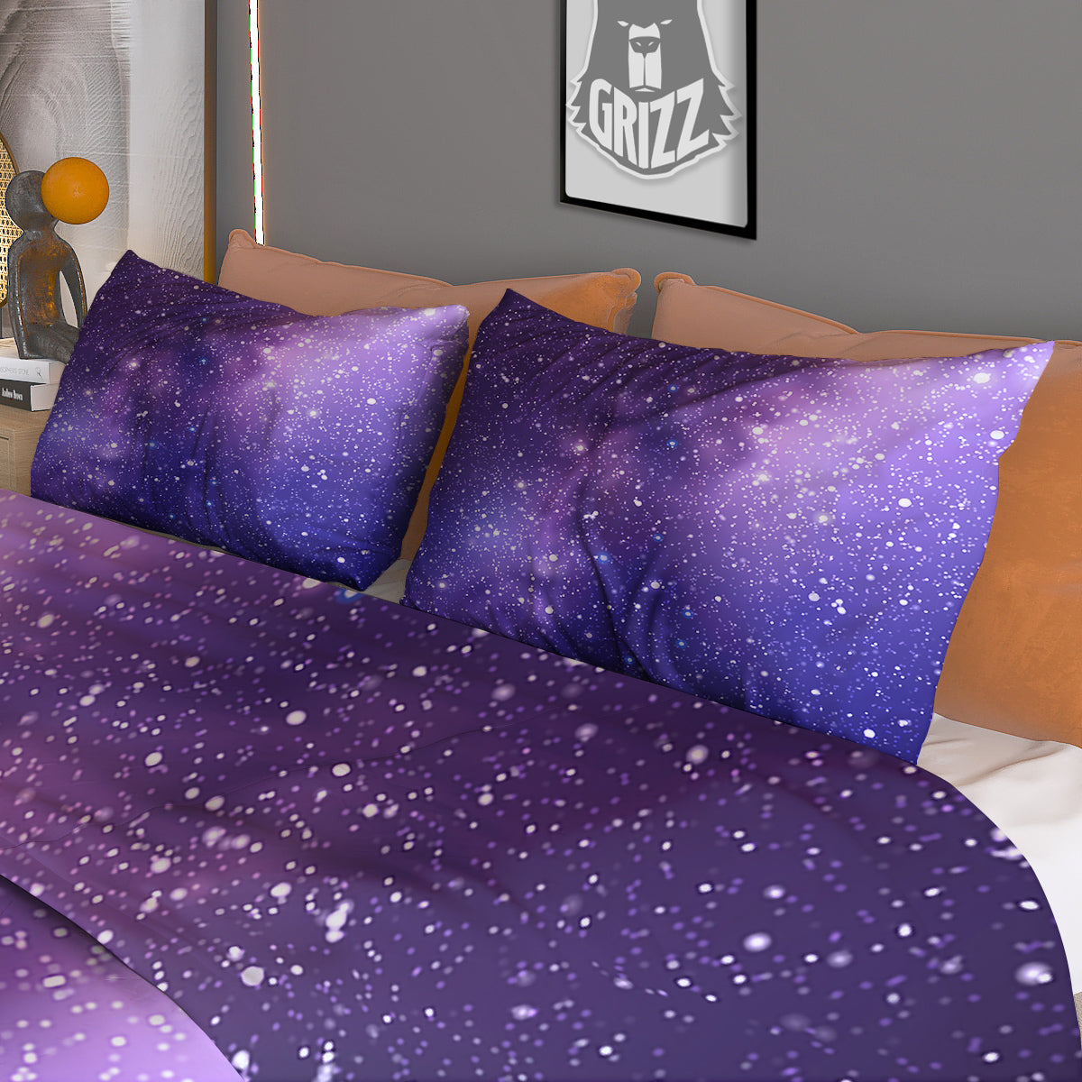 Milky Way Galaxy Space Dark Purple Print Duvet Cover Bedding Set