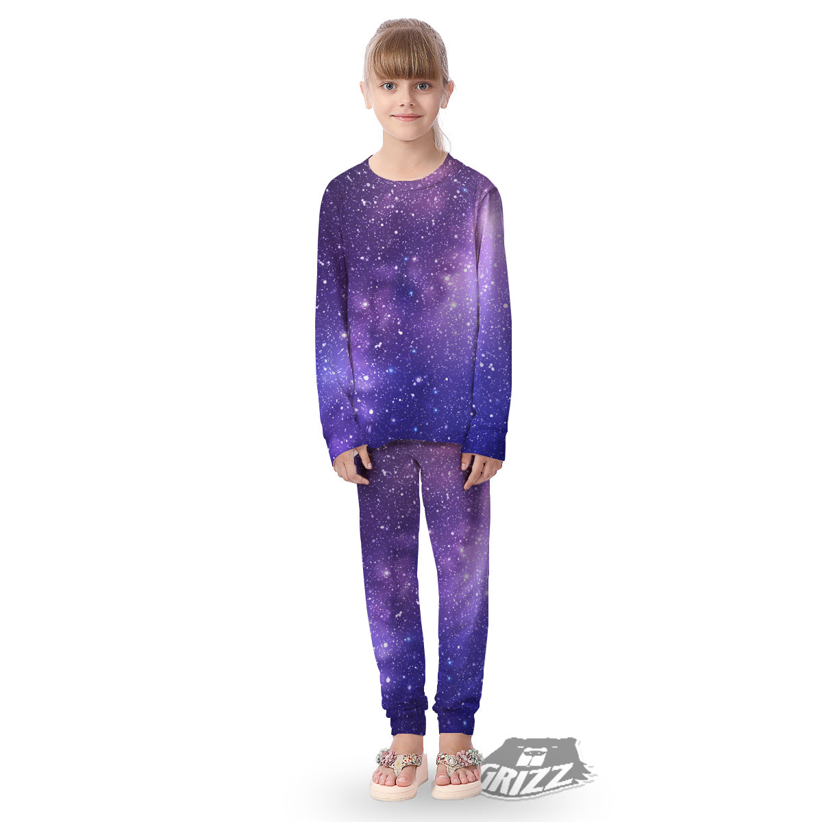 Milky Way Galaxy Space Dark Purple Print Kid's Pajamas-grizzshop