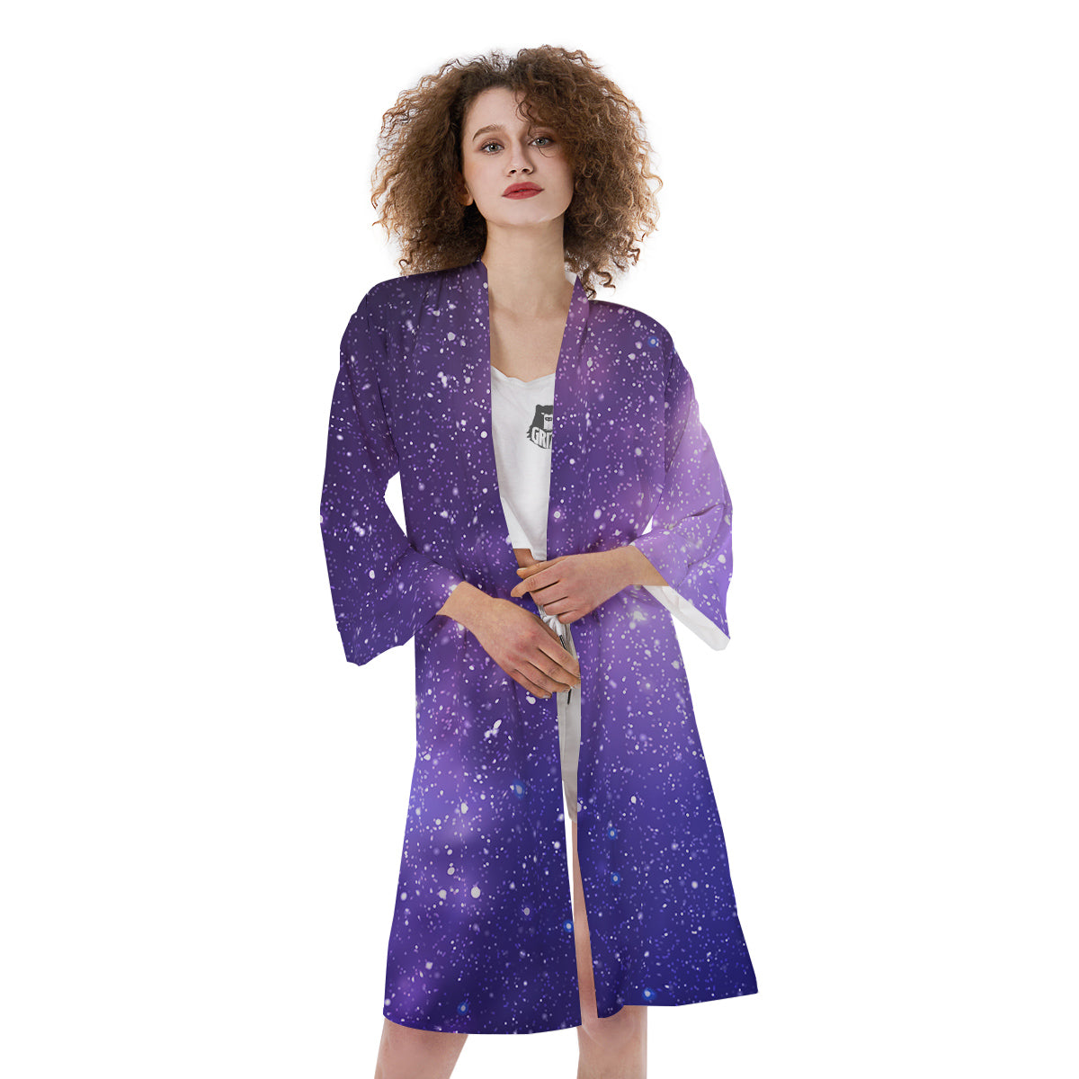 Milky Way Galaxy Space Dark Purple Print Kimono-grizzshop