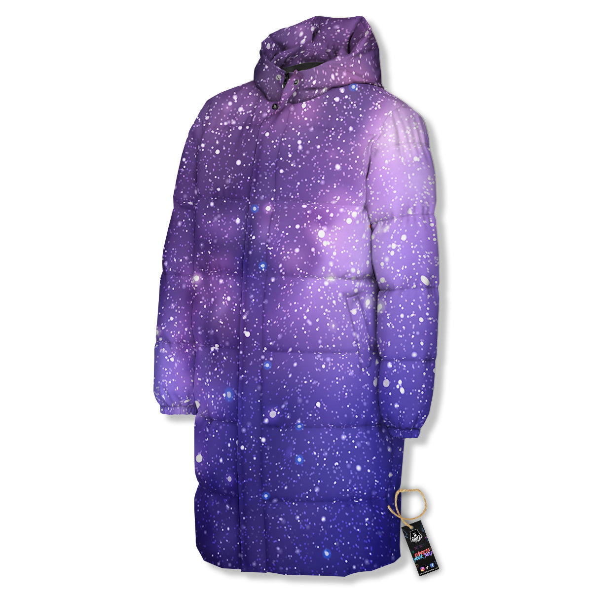 Milky Way Galaxy Space Dark Purple Print Long Down Jacket-grizzshop