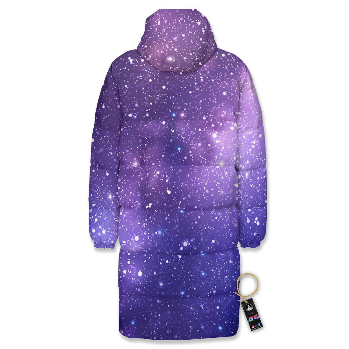 Milky Way Galaxy Space Dark Purple Print Long Down Jacket-grizzshop