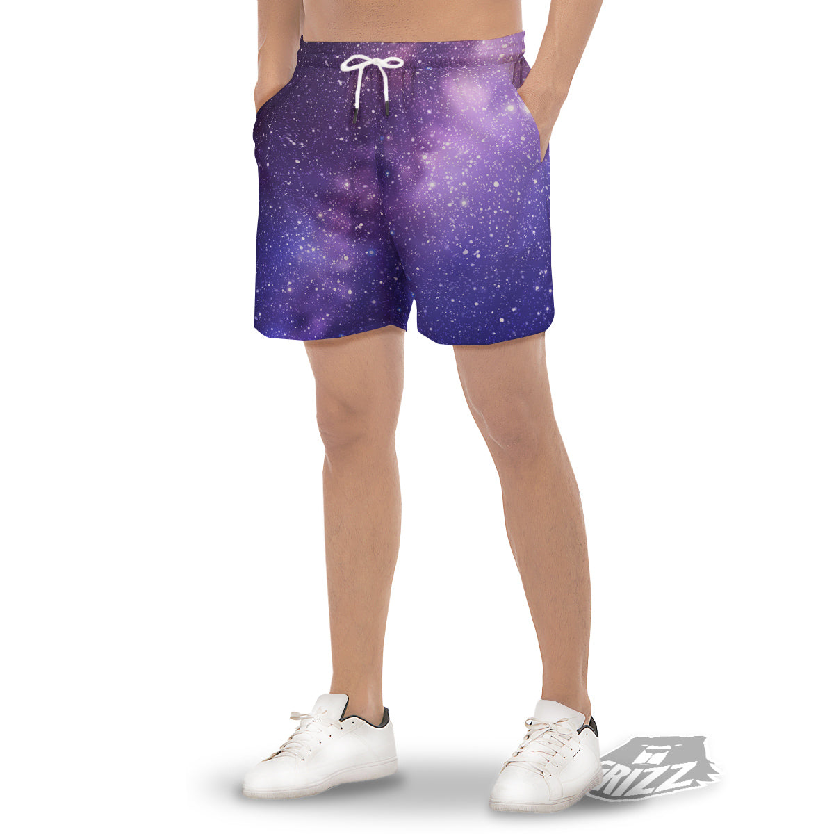 Milky Way Galaxy Space Dark Purple Print Men's Gym Shorts-grizzshop