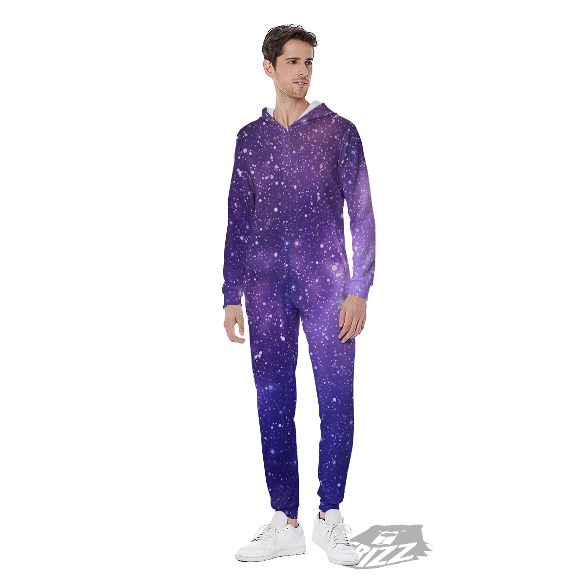 Milky Way Galaxy Space Dark Purple Print Men's Jumpsuit-grizzshop