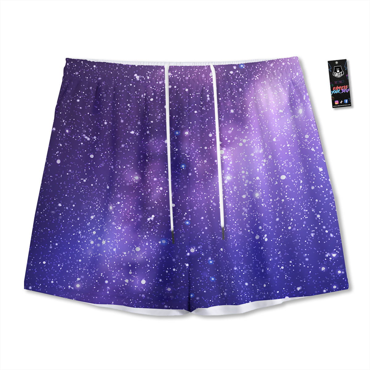 Milky Way Galaxy Space Dark Purple Print Mesh Shorts